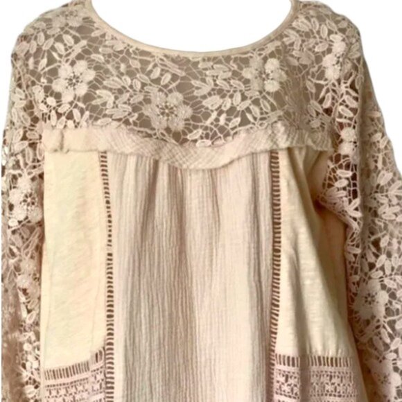 Guest Editor for Anthropologie Pink Cotton Gauze and Lace Top - S - Picture 2 of 12